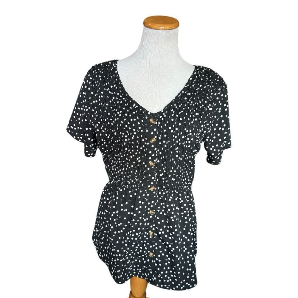 Womens MPH Collection Polka Dot All Over Ruched Button Detail Top - Sz 1X